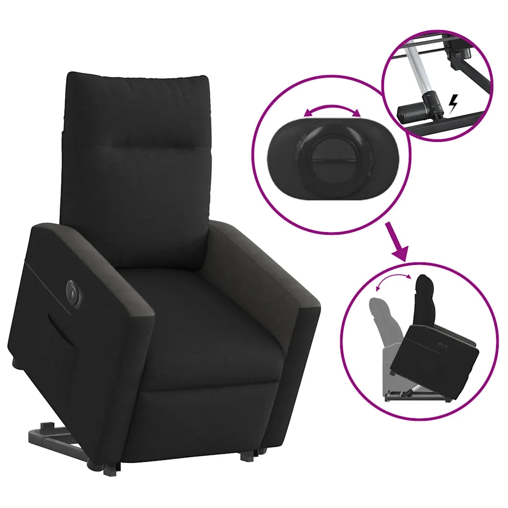 Poltrona | Sedia Relax Alzapersona Reclinabile Elettrica Nera in Tessuto