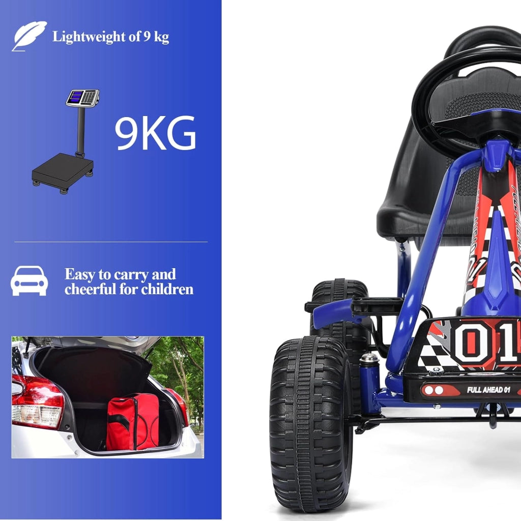 Go Kart a Pedali per Bambini, Macchina per Bambini con Sedili Regolabili in 2 Posizioni e 4 Ruote Antisdrucciolo, Carico 30 kg, per 3 Anni + (Blu, 101 X 61 X 62 CM)