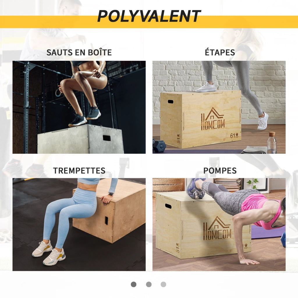 Box salto pliometrico 3 in 1 ¨C zephmum ¨C 61x51x76 cm legno