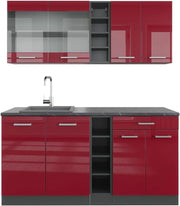 Cucina completa R-Line, Rosso lucido/antracite, 160 cm senza piano di lavoro, adatto per l'espansione individuale con moduli aggiuntivi