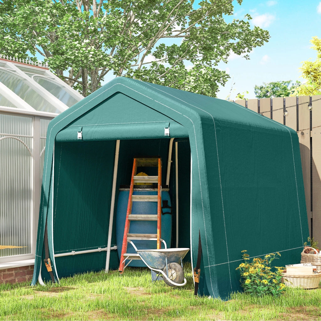 Garage Moto per Esterno 2.4x2 m, Tenda Garage per Attrezzi in Metallo e Tessuto PE, per Moto e Biciclette, Verde