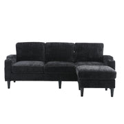 Divano Dritto 4 Posti con Pouf Contenitore; Portabicchieri e Tasche Laterali; Struttura Metallo Legno in Chenille Nera