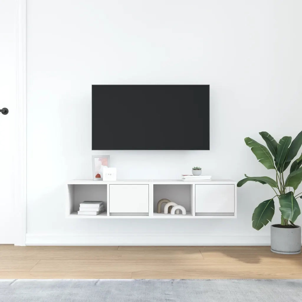 Mobili TV a Parete 2pz Bianchi 60x31x25,5 cm Legno Multistrato 861437