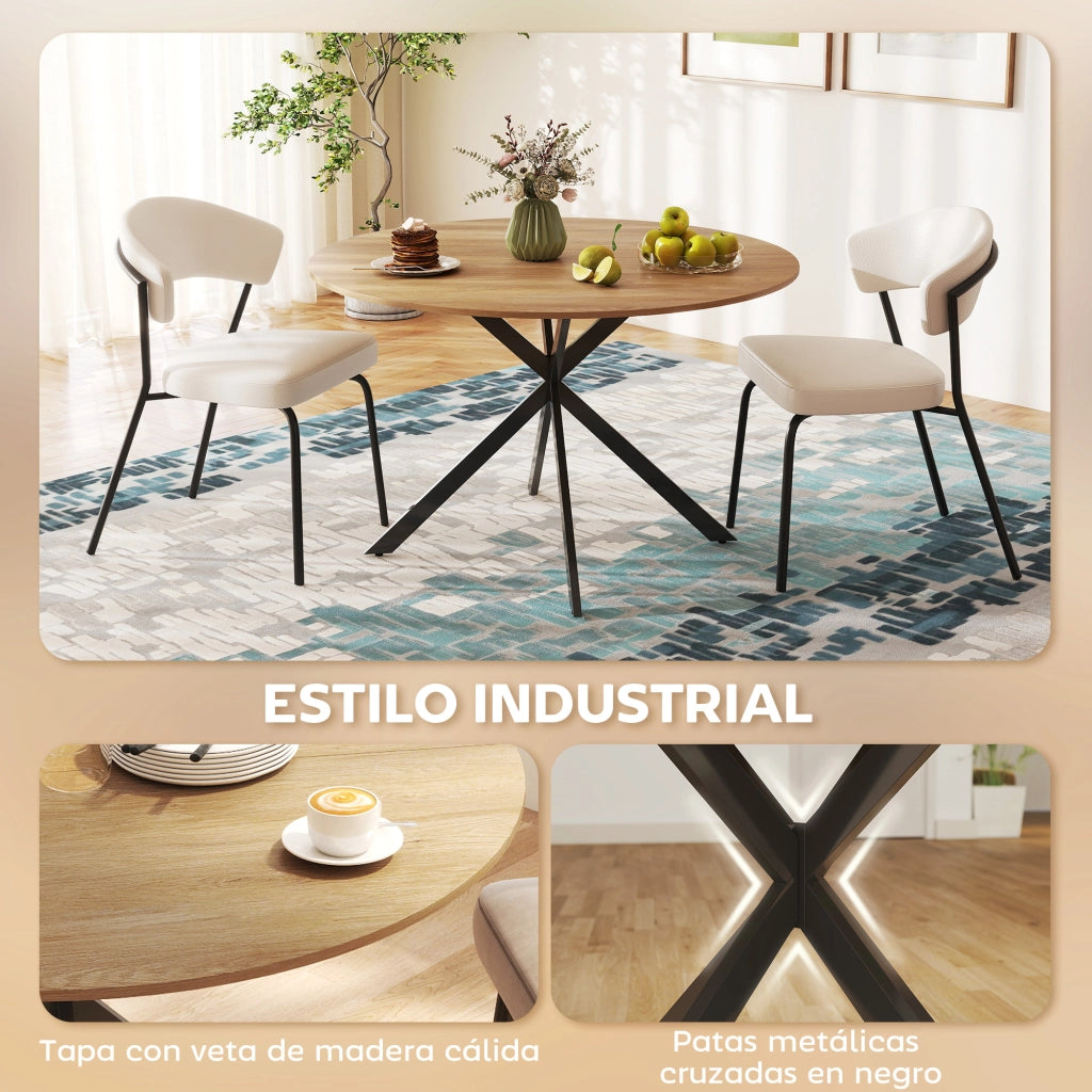 Tavolo da Pranzo Rotondo per 4 Persone ¨C Minimal ¨C Acciaio Rovere 120x75 cm