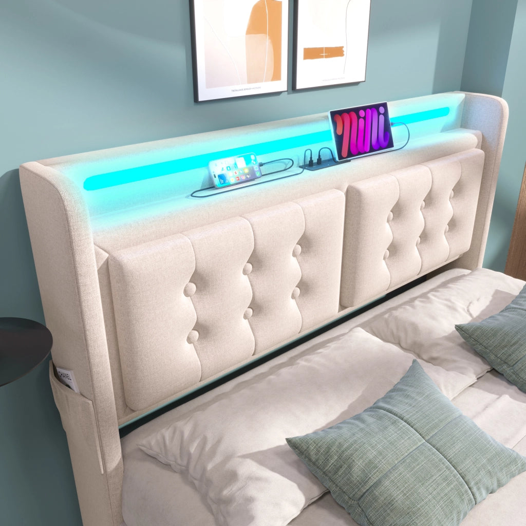 letto imbottito cotone lino beige 160x200 cm