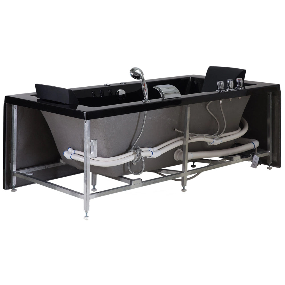 Vasca da bagno in acrilico Nero 183 x 90 cm getti massaggianti per la versione sinistra Luci a LED per poggiatesta