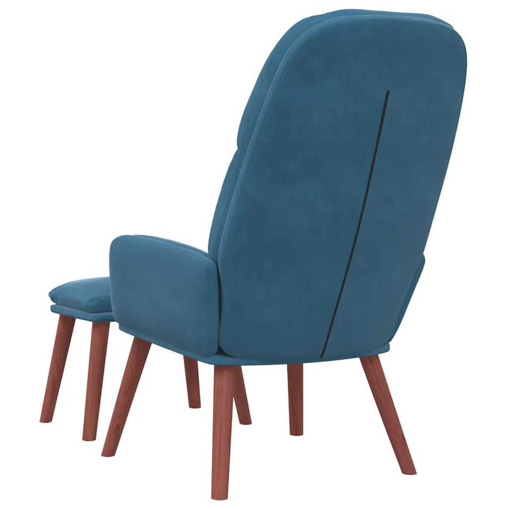 Divano Sedia-Poltrona Relax con Poggiapiedi Blu in Velluto 588347