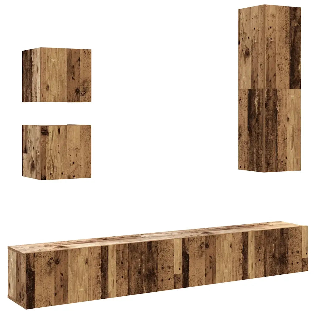 Set Mobile TV 5 pz-Set di 5 Credenza per TV Montato a Parete Legno Antico in Truciolato 824313
