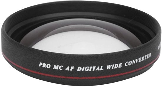 Filtro per obiettivo grandangolare 0,45x - Diametro 62 mm - Lega di alluminio - Vetro ottico - Adatto per fotocamere SLR - Amplia il campo visivo - Obiettivo grandangolare