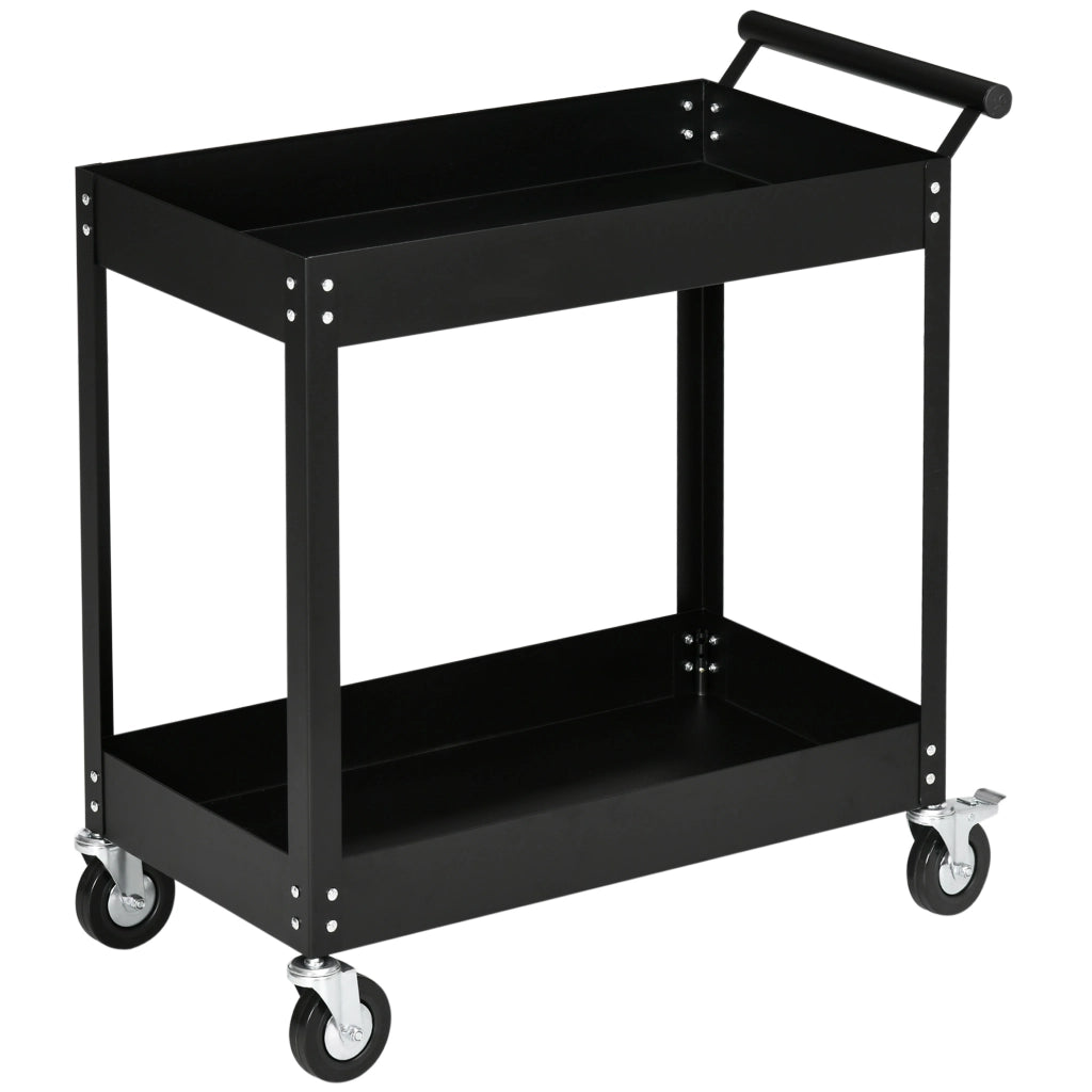 Carrello da officina a 2 ripiani con 4 ruote, struttura in acciaio, portata 150 kg, nero