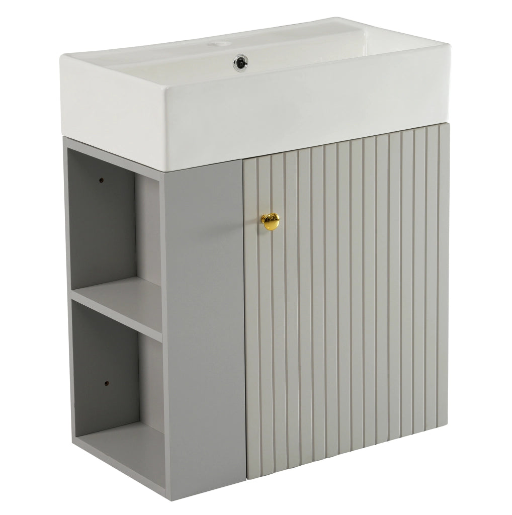 Mobile bagno sospeso con lavabo 69x52x32 cm in truciolare grigio e bianco
