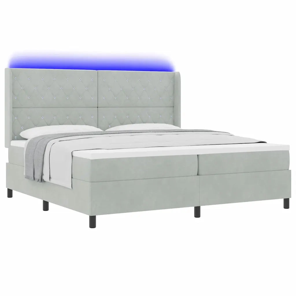 Letto a molle con materasso Grigio chiaro 200 x 200 cm Velluto
