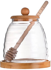 Contenitore per miele in vetro borosilicato 16 oz con coperchio in bambù - Dispensatore per miele - Ciotola per immersione manuale - Contenitore di conservazione per la cucina - Materiale duraturo in vetro borosilicato