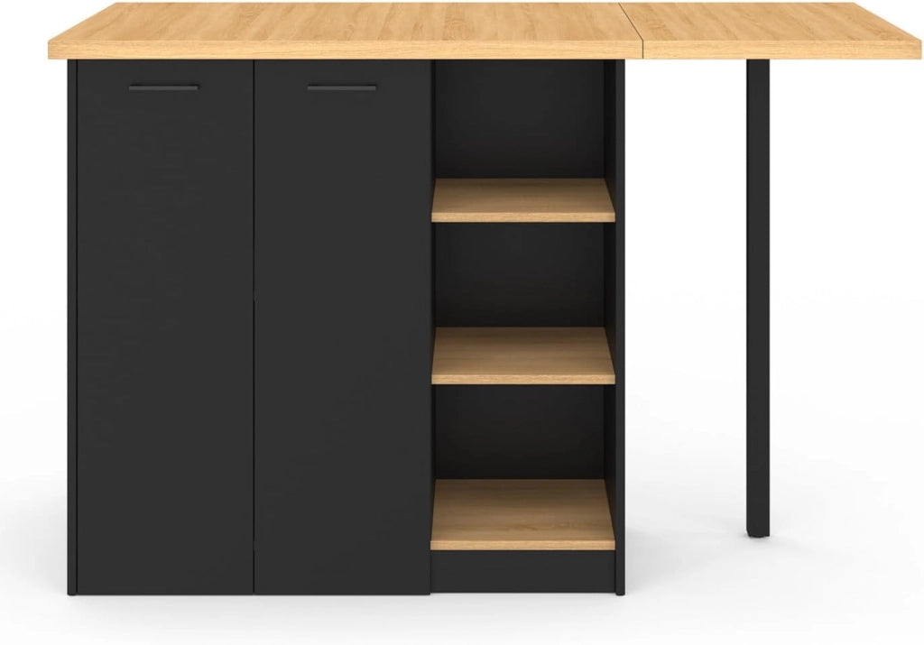 Isola centrale CESAR 140 cm in legno nero con piano di lavoro effetto faggio