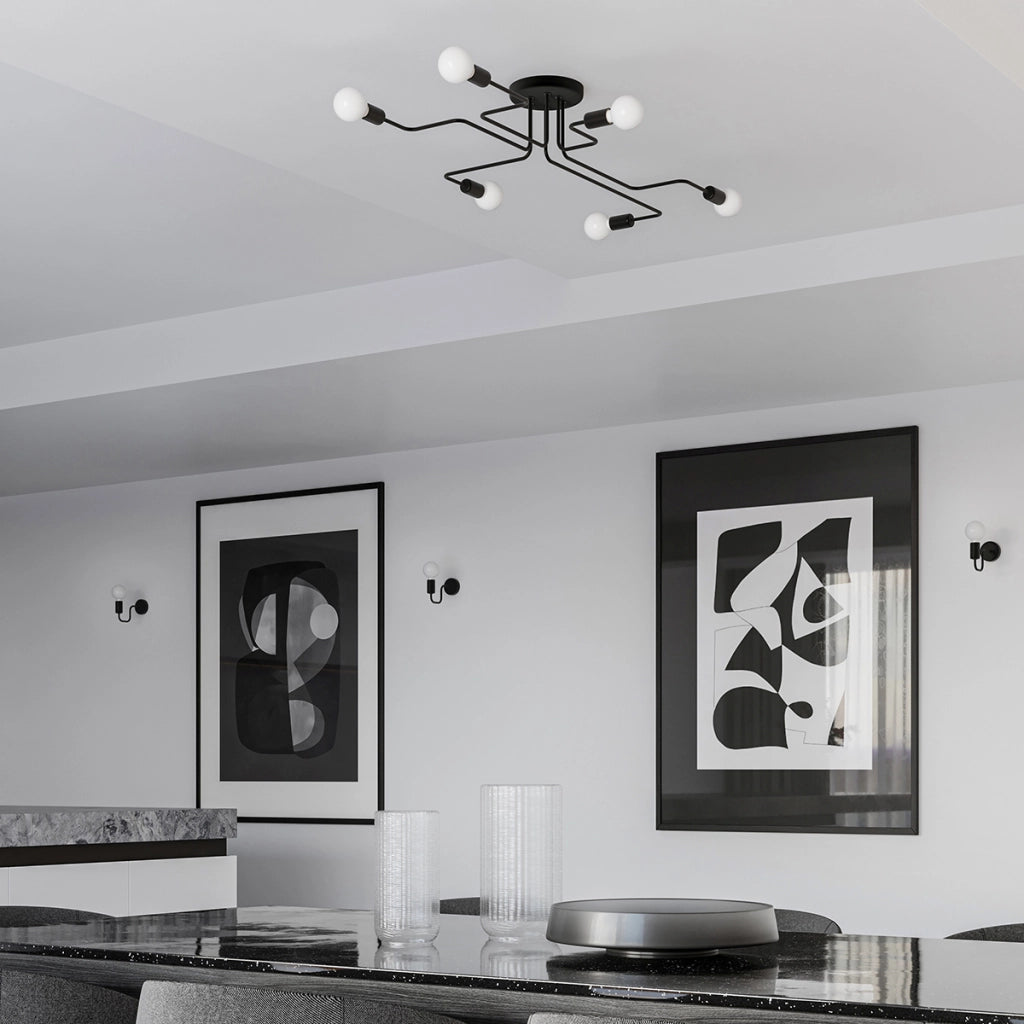 Lampada da soffitto VECTOR in acciaio nero 6x E27 LED Max 15W Illuminazione industriale