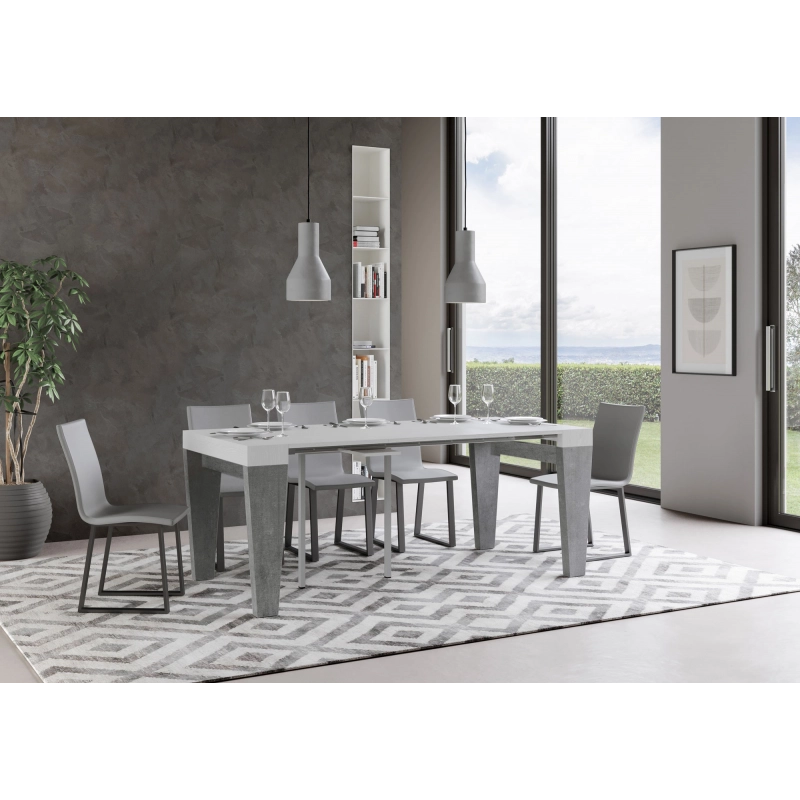 Consolle allungabile 90x40/300 cm Spimbo Mix piano Bianco Frassino - Bianco Frassino/Cemento