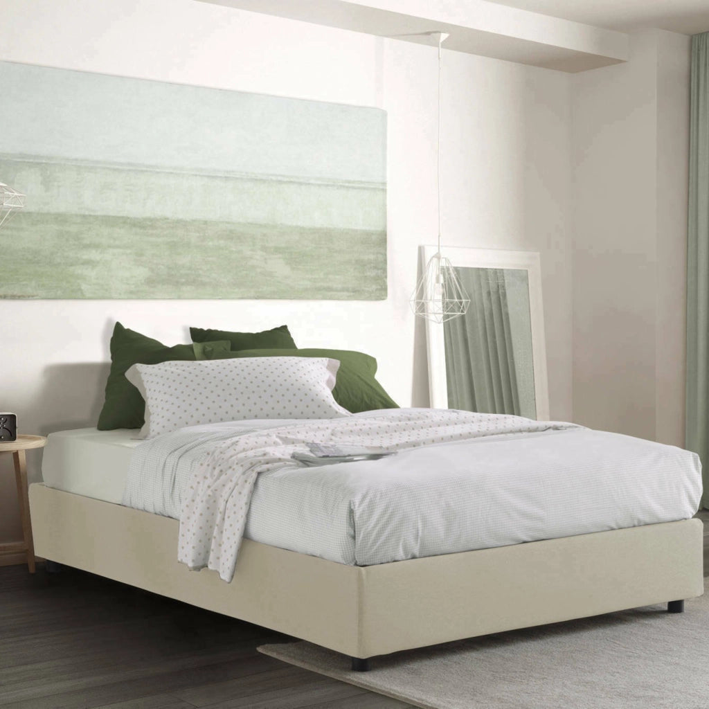 Letto matrimoniale Arvic, Letto contenitore con rivestimento in tessuto, Made in Italy, Apertura frontale, adatto per materasso cm 140x200, Beige