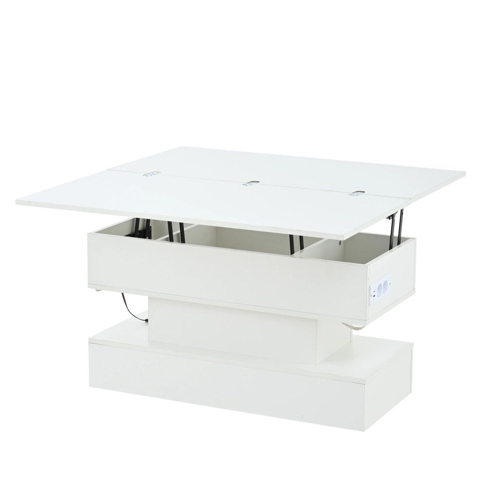 Tavolino da salotto sollevabile con contenitore e presa USB; 100 x 50 x 51;5 cm; bianco