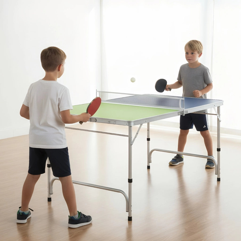 Tavolo da ping pong 120x76 cm set mini tennis pieghevole con rete 2 rachette, Tavolo da ping pong con 2 palline Verde-Stanza dei giochi
