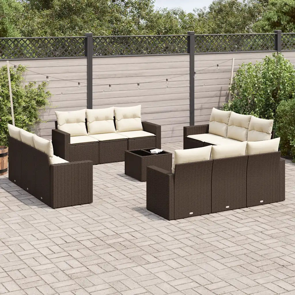 Set Divani da Giardino 13 pz con Cuscini Marrone in Polyrattan 3218773