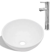 Lavello Bagno con Miscelatore in Ceramica Rotondo Bianco CFW6873772