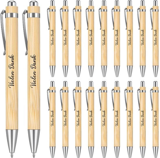 Penne in legno da 20 pezzi - Penne ricaricabili - Penne con inchiostro "Grazie" - Cadeau di ringraziamento - Regalo pratico - Penne in legno ricaricabili da 20 pezzi