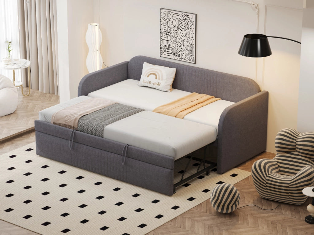 Letto a divano estraibile in lino grigio 90x190 cm