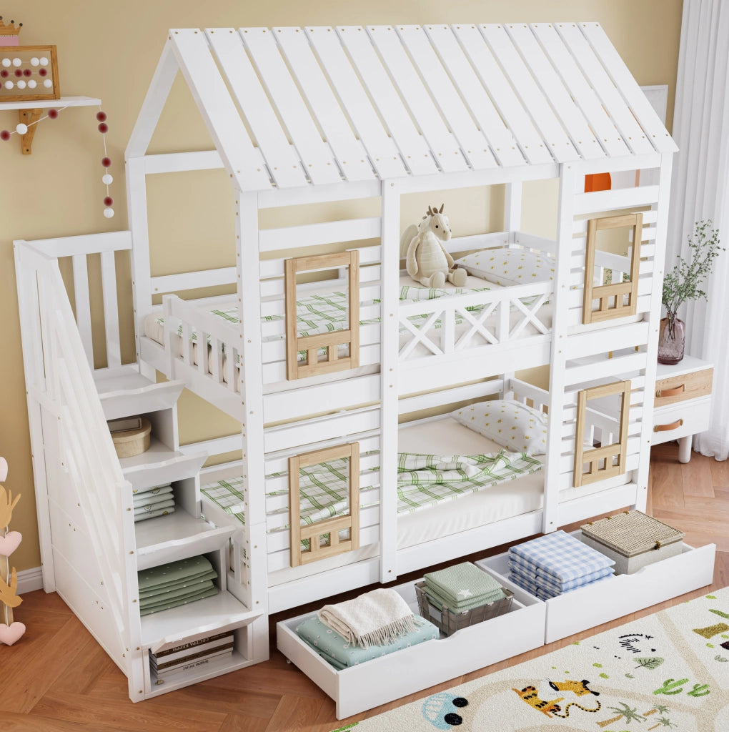 Letto a castello per bambini 90x200 cm bianco e naturale