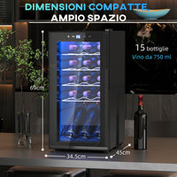 Cantinetta Vino Refrigerata per 15 Bottiglie Capacità 44L con Controllo Temperatura Nero