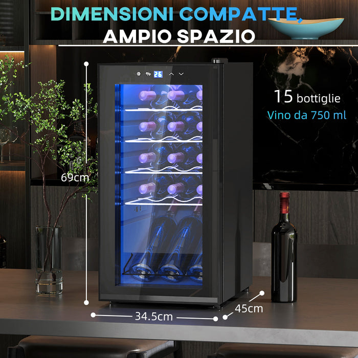 Cantinetta Vino Refrigerata per 15 Bottiglie Capacità 44L con Controllo Temperatura Nero