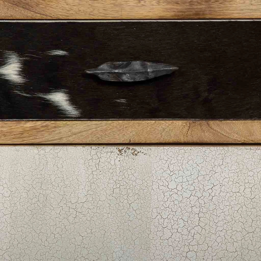 Credenza in legno e finiture in pelle marrone 180x47x95h
