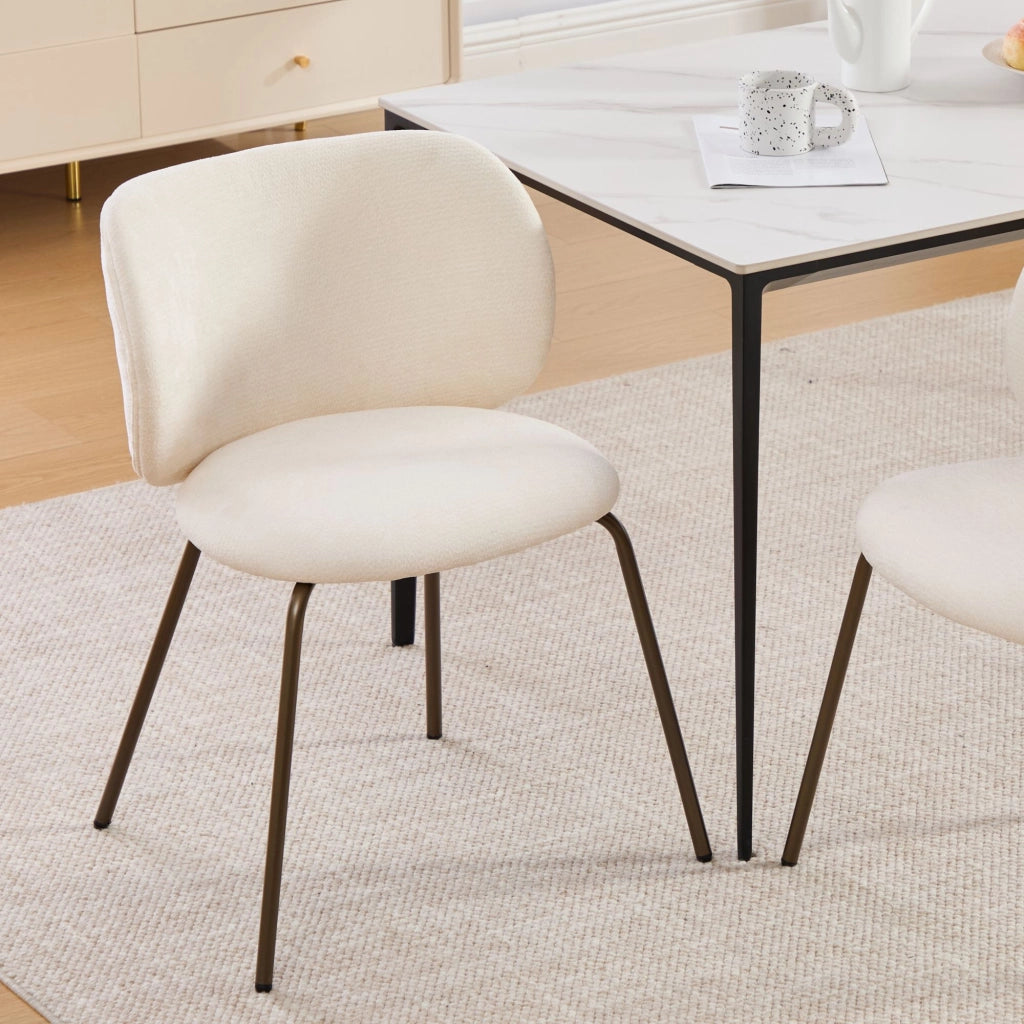 Sedia da pranzo in chenille moderna - Zephmum- Schienale curvo gambe in bronzo color crema