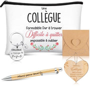 Set di addobbi per la scrivania con tema fiori bianchi, pendente musicale in forma di quattro tasti, pennarelli in legno, cartolina di ringraziamento con busta, regalo di commiato per un collega, elegante set di regali.
