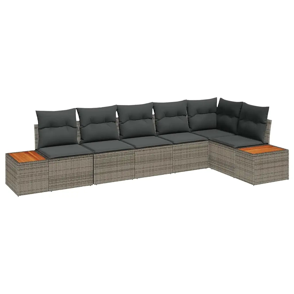 Set Divano da Giardino con cuscino 6 pcs Grigio Polyrattan