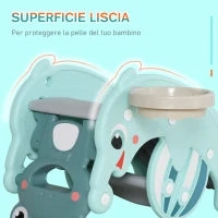 3-in-1 Cavallo a Dondolo Scivolo per Bambini e Canestro, Età 18-36 mesi, per Casa e Giardino, Verde