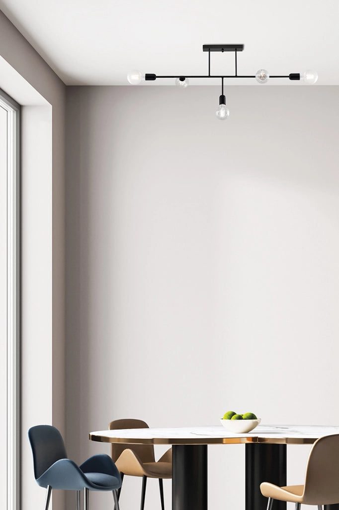 VALO Plafoniera Moderna a 5 Luci E27 IP20 in Metallo Nero Opaco - Design Minimale per Illuminazione Diffusa di Interni - Rossini Group