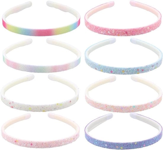 Set di 8 fasciature per capelli con pailletten, colore arcobaleno con antiscivolo, ideale per bambine