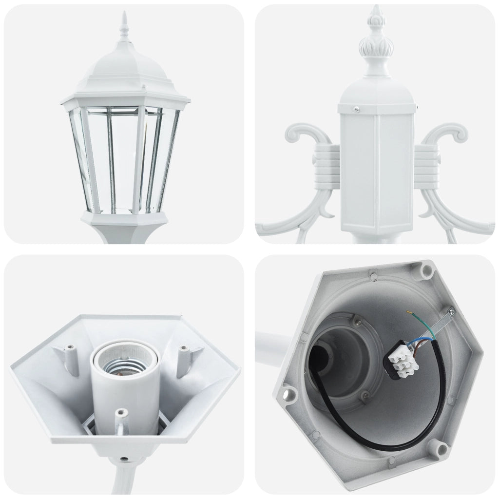 Palo da Giardino a 2 Lampade E27 Bianco 220 cm Alluminio