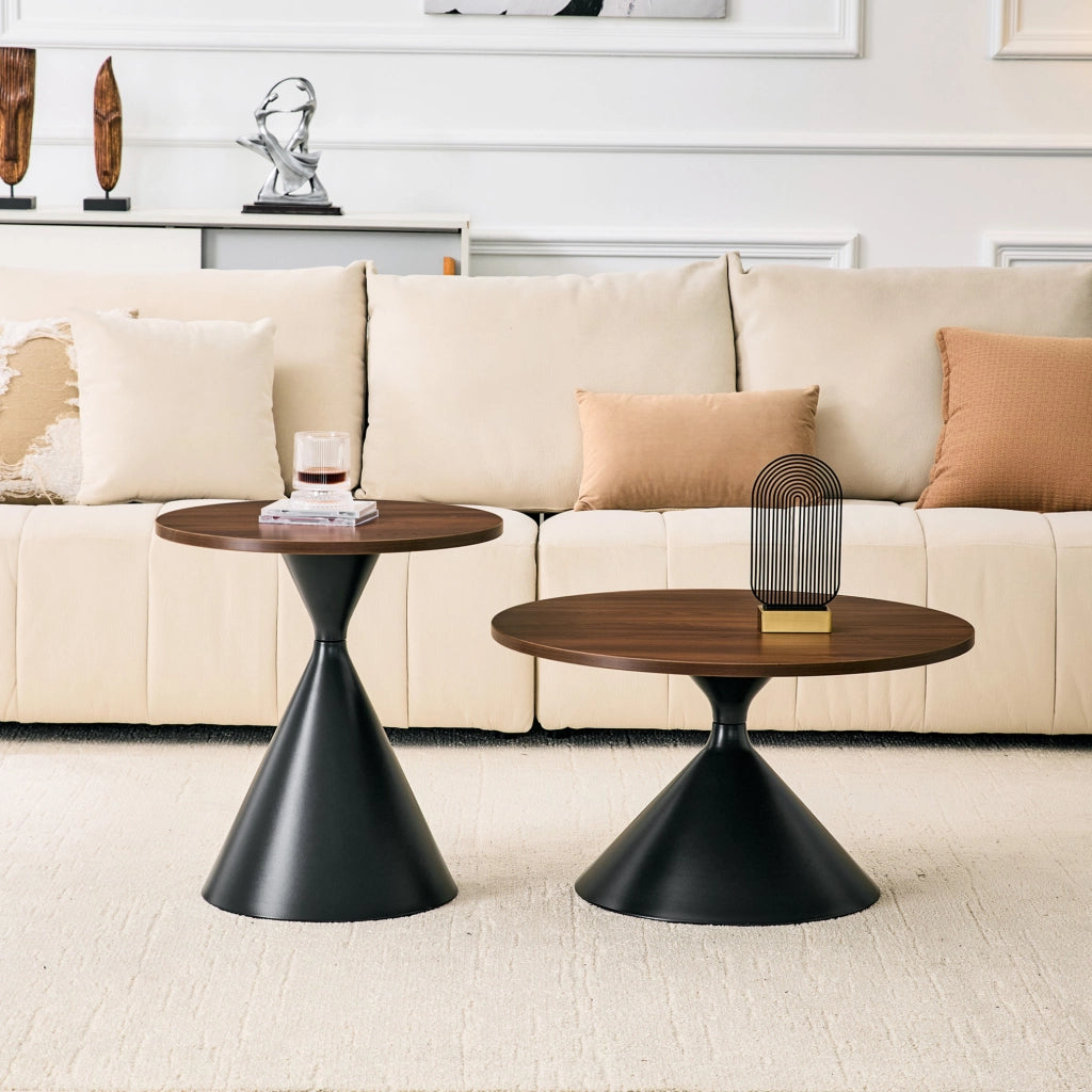 Set 2 tavolini da caffè conici inseribili ?70/50 cm noce e nero