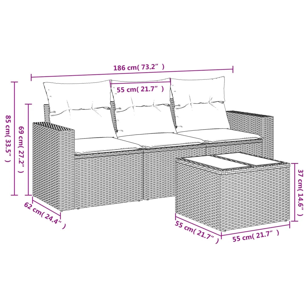 Set Divani da Giardino 4 pz con Cuscini Nero in Polyrattancod mxl 87480