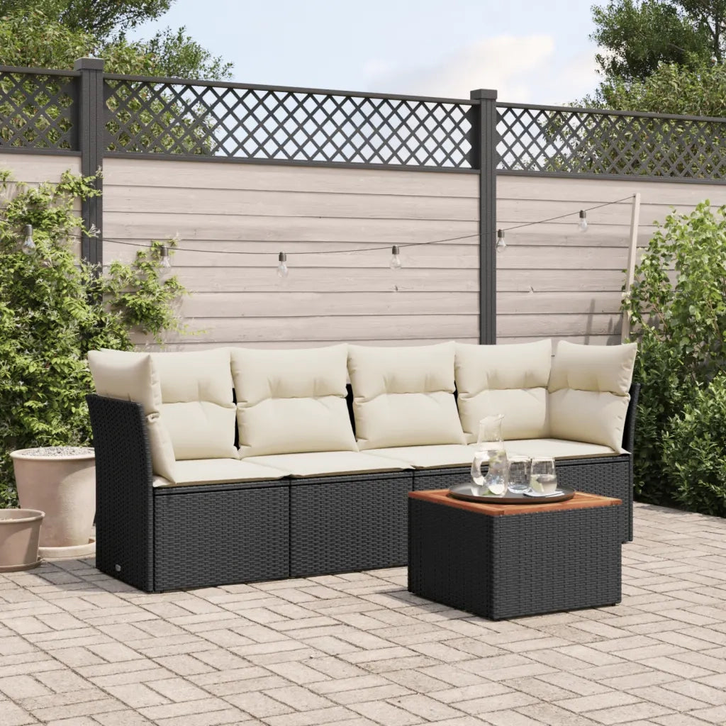 Set Divani da Giardino 5 pz con Cuscini in Polyrattan Nero 3223473