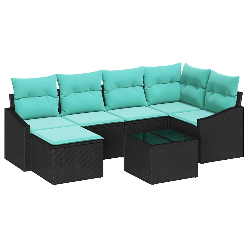 Set di divani con cuscino 7 pcs Nero polyrattan