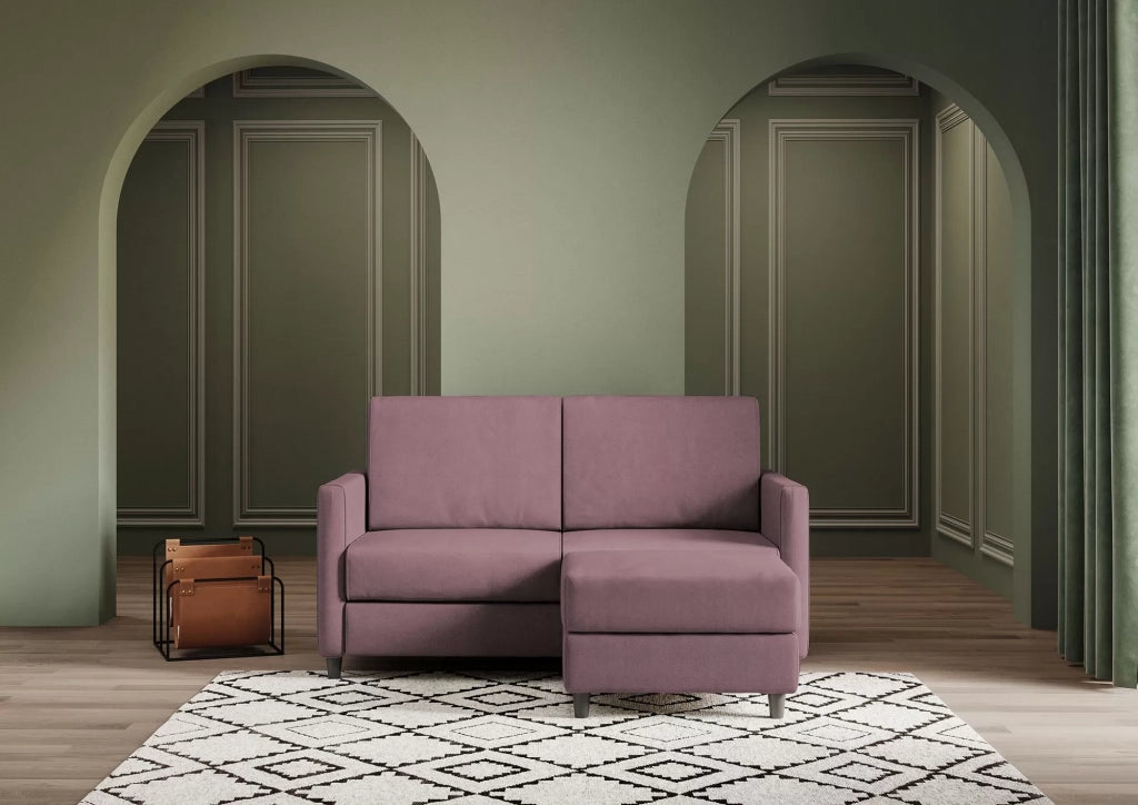 Divano karay 2 posti medio  (due sedute da 70cm) + pouf misure esterne l.158 p.145 | prugna - Mobili 2G
