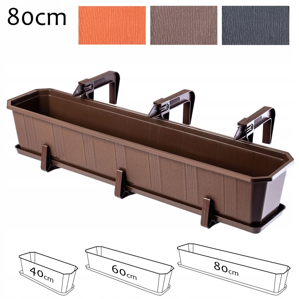 Vaso da fiori per balcone KADAX da 80 cm con supporto e manici