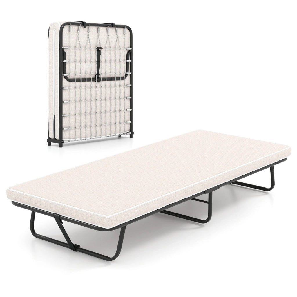 Letto pieghevole rete metallica robusta e molle resistenti, Lettino portatile per ospiti con schiuma di memoria Beige-Arredo letto