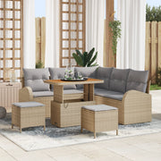 Set Divano da Giardino 8 Pezzi con Cuscini Beige, Polyrattan e Acacia