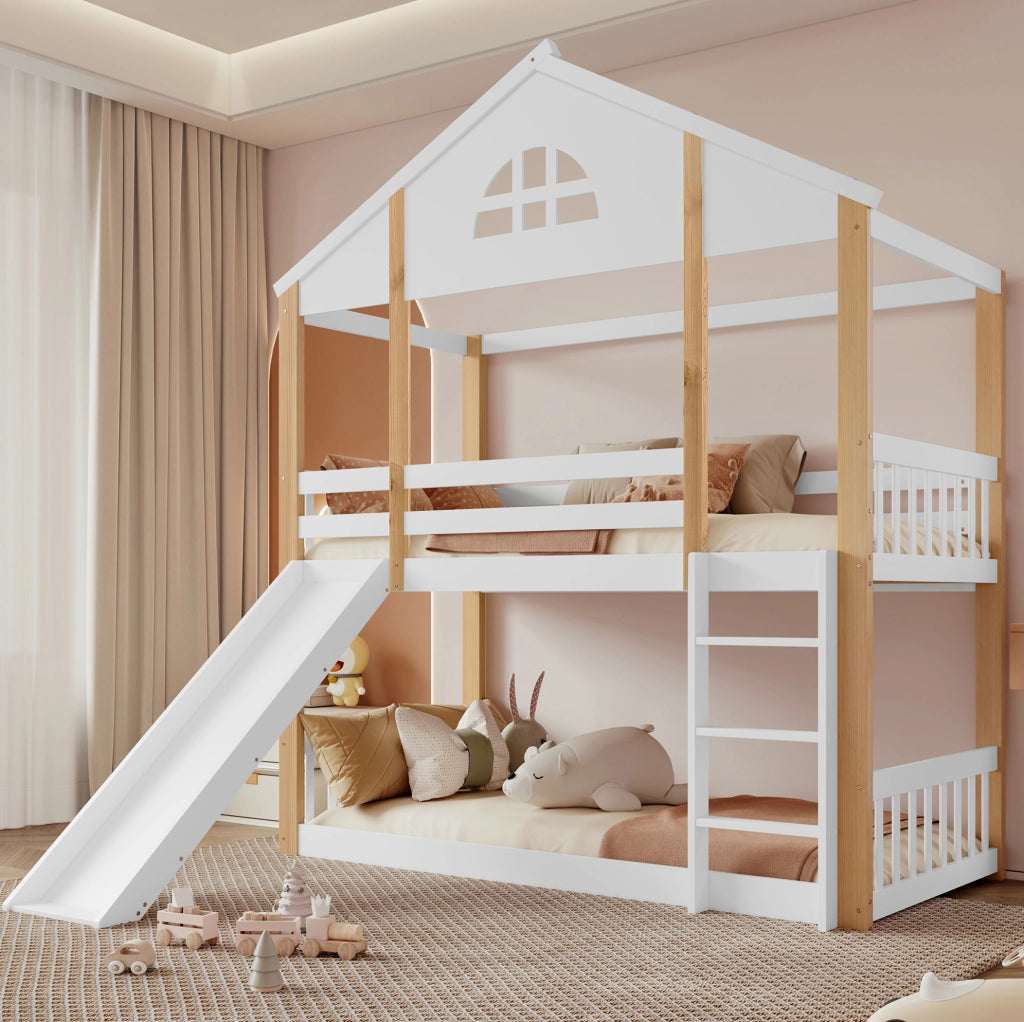Letto a castello per bambini 90x200 cm con scivolo