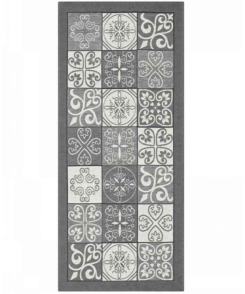 Tappeto disegno MAIOLICA GRIGIO decorazione piastrelle ceramica, passatoia cucina multiuso lavabile in lavatrice e anti-scivolo cm.55x190