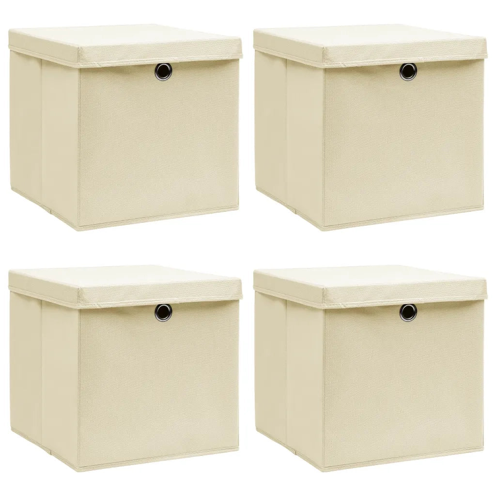 Scatole Portaoggetti con Coperchi 4pz Crema 32x32x32 cm Tessutocod mxl 119328
