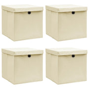 Scatole Portaoggetti con Coperchi 4pz Crema 32x32x32 cm Tessutocod mxl 119328